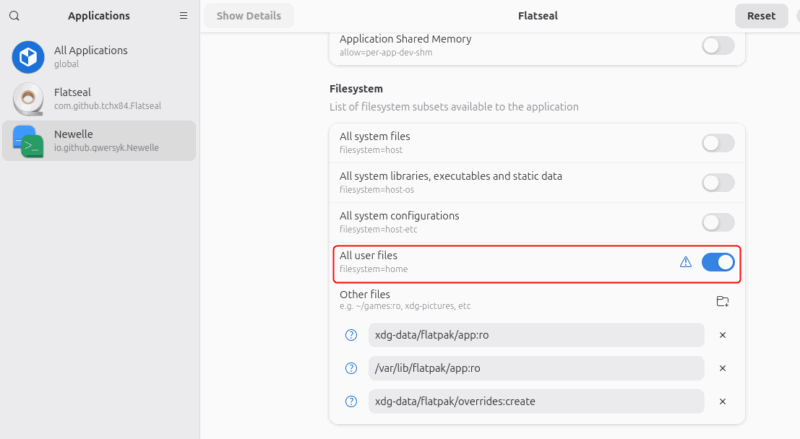 Set Permissions Newelle