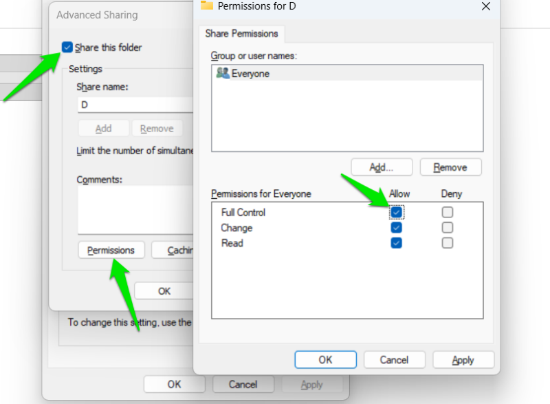 Drive Sharing Settings Windows