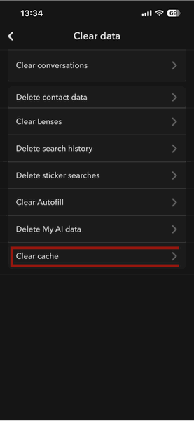 Snapchat Settings Clear Cache