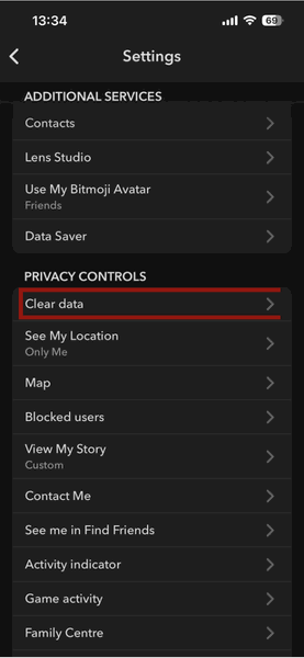 Snapchat Settings Clear Data