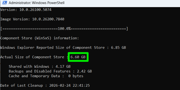 WinSxS Folder size after cleaning
