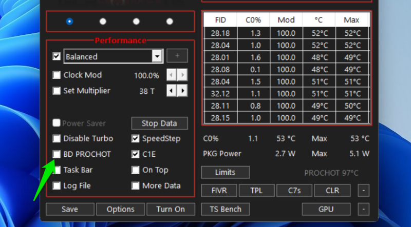 Throttlestop disable Bd Prochot option