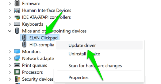 Driver context menu in Device Manager