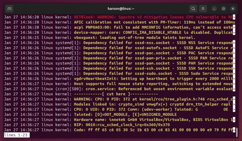 Viewing Warning Level Messages Of Journalctl