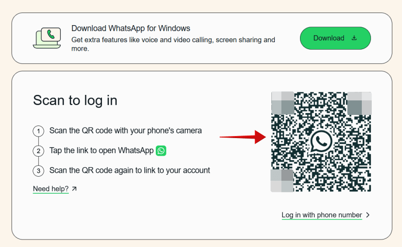 QR code view for logging in with WhatsApp Web. s