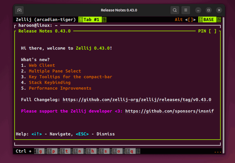 Zellij First Launch Interface