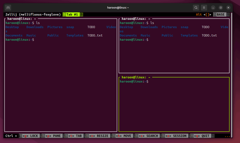 Zellij With Multiple Pane Vertical And Horizontal